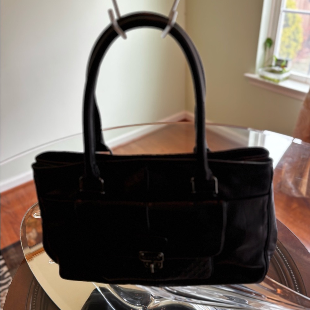 Tod's Black Leather Tote with Front Pocket and Top Handles